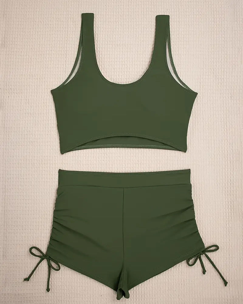 Bikini Deux Pièces Uni Boxeur Cordon