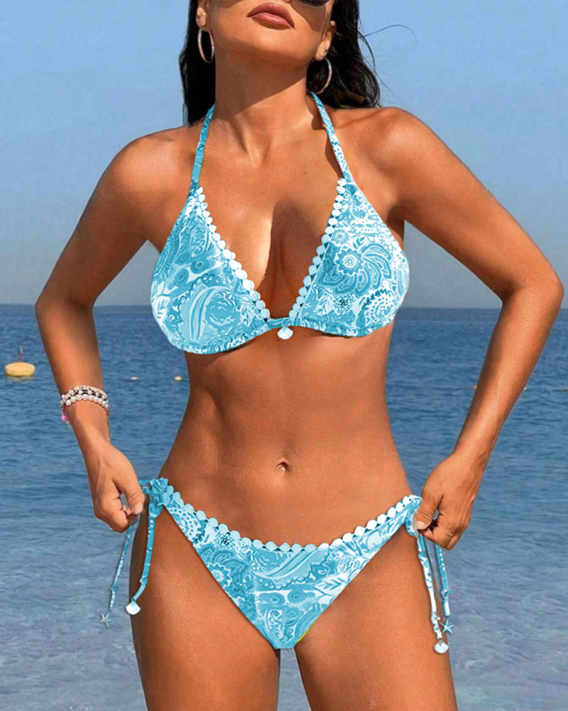 Bikini dos nu en dentelle patchwork imprimé coloré