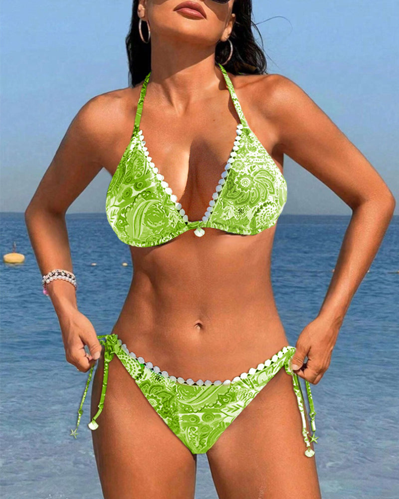 Bikini dos nu en dentelle patchwork imprimé coloré