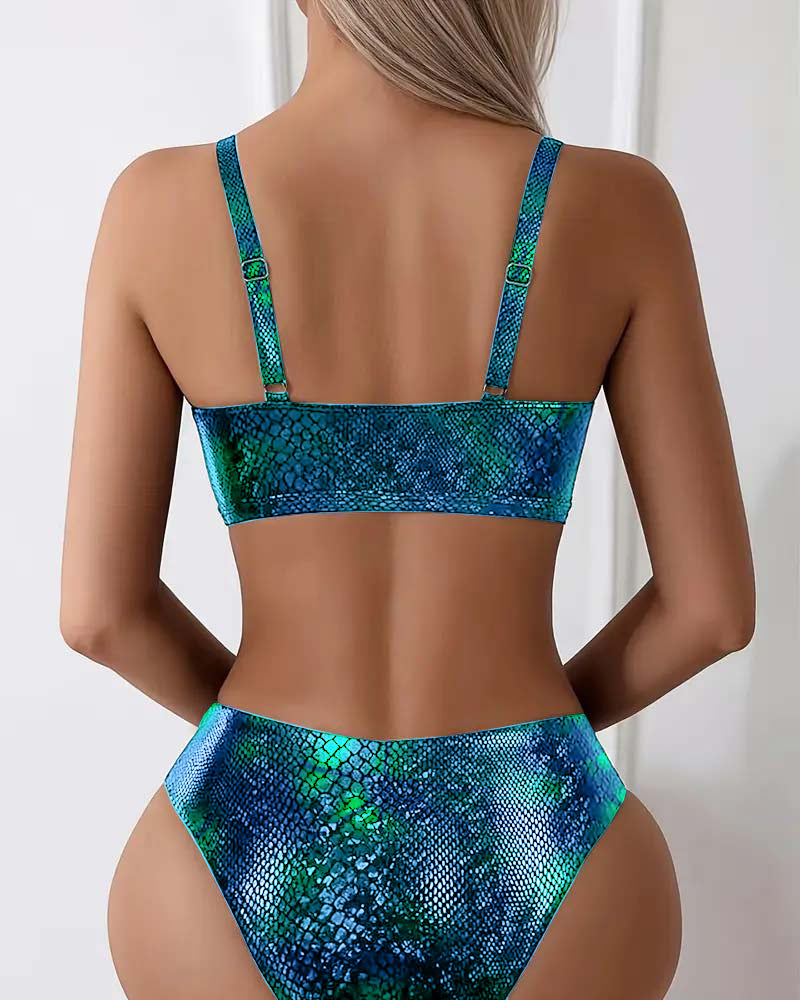Bikini Imprimé Serpent Cordon Poitrine Taille Haute Triangle
