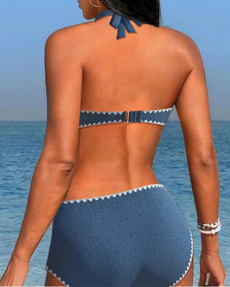 Bikini de vacances simple dos nu plissé
