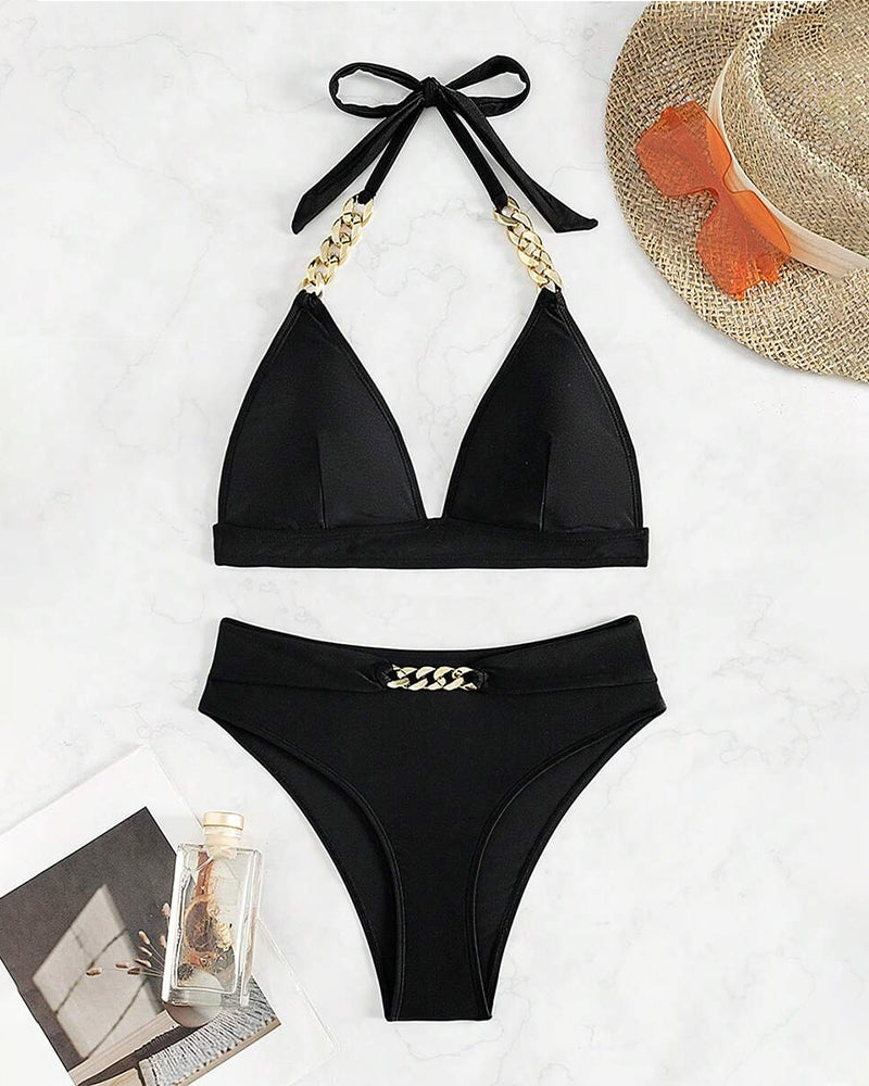 Bikini Décolleté En V Boucle En Métal Lien Soutien-Gorge Unicolor