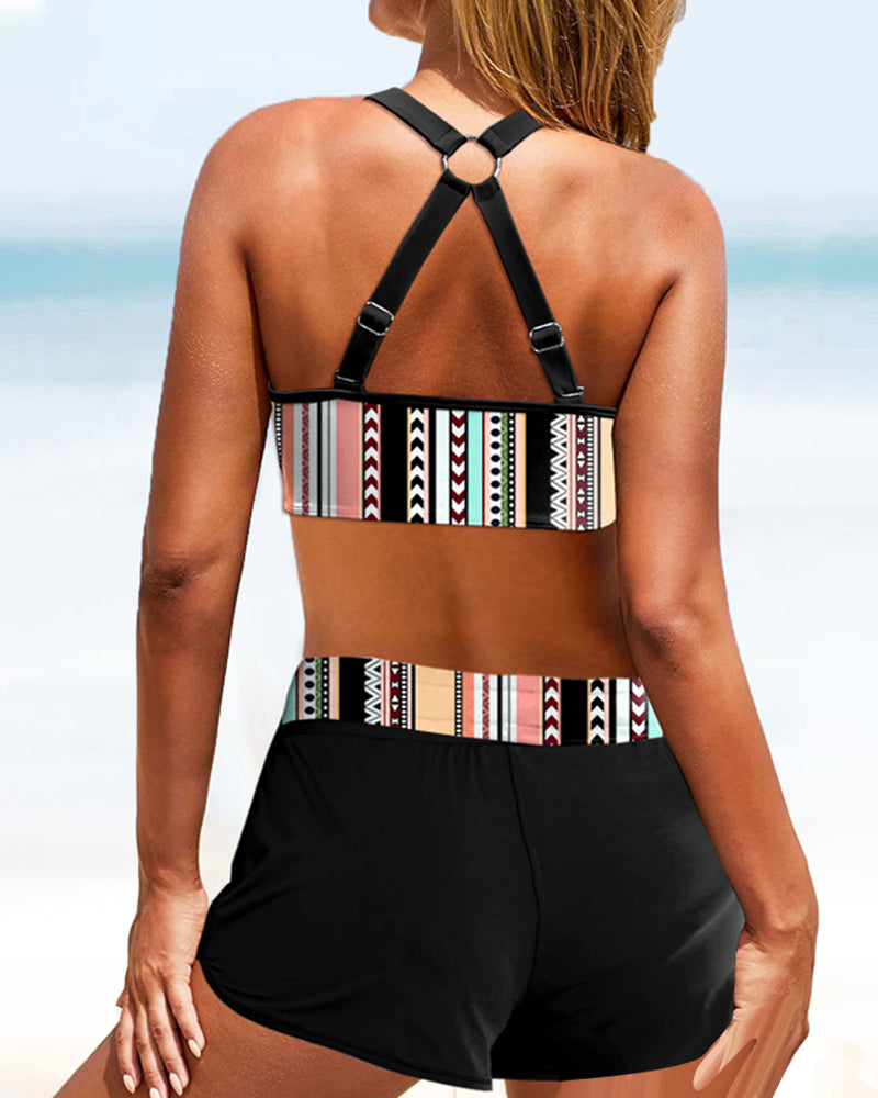 Bikinis taille haute à rayures