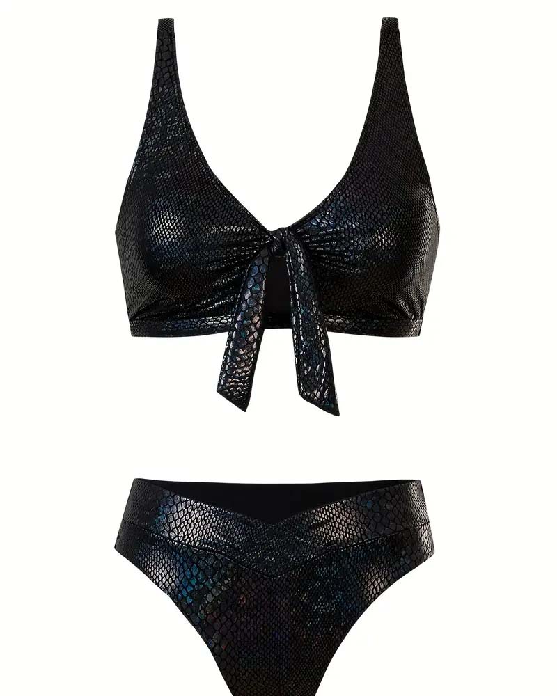 Bikini Imprimé Serpent Cordon Poitrine Taille Haute Triangle