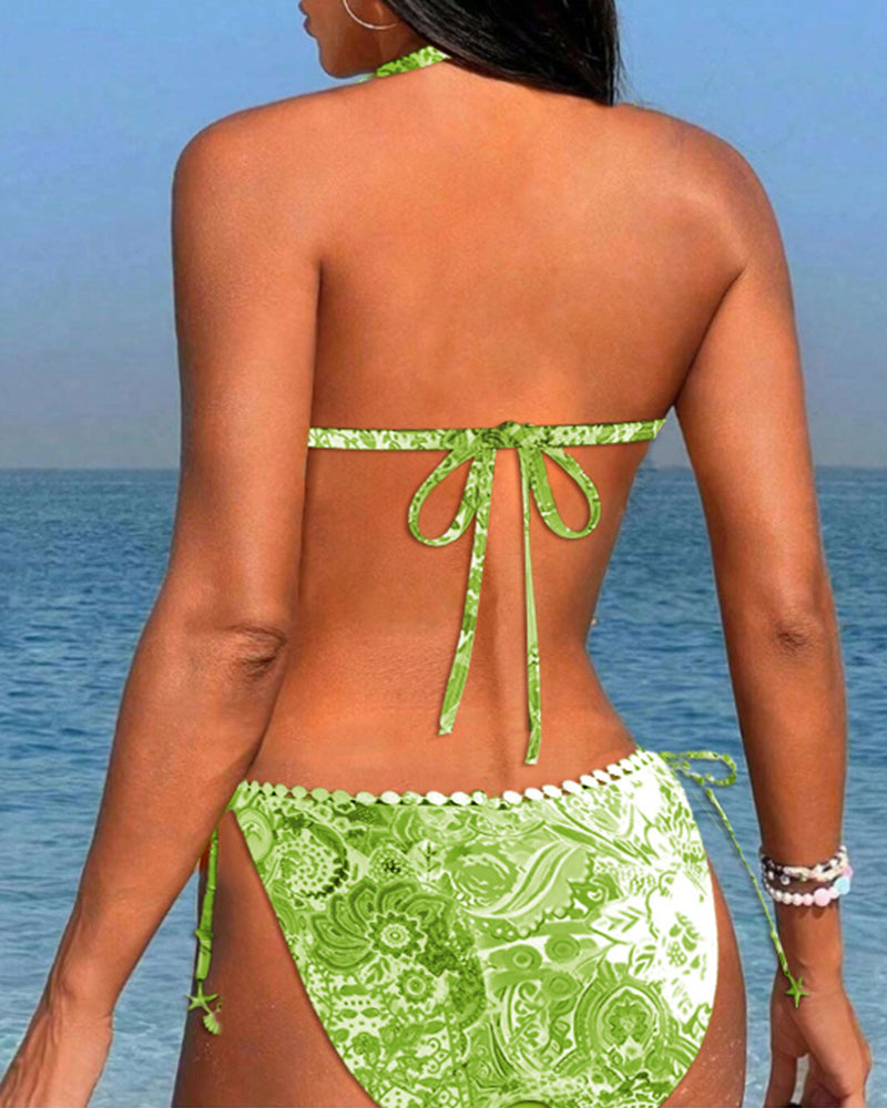 Bikini dos nu en dentelle patchwork imprimé coloré