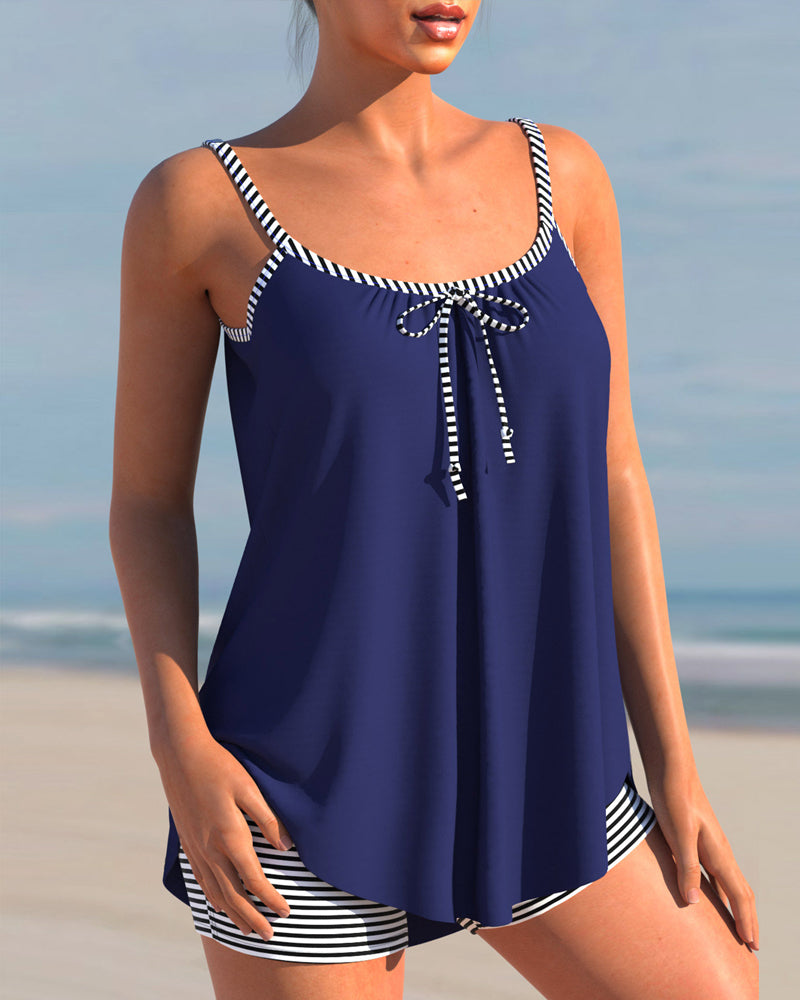 Deux-pièces tankini à bretelles imprimé rayé