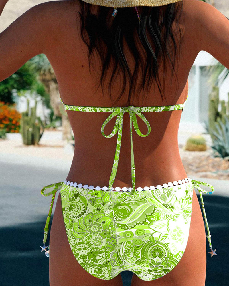 Bikini dos nu en dentelle patchwork imprimé coloré