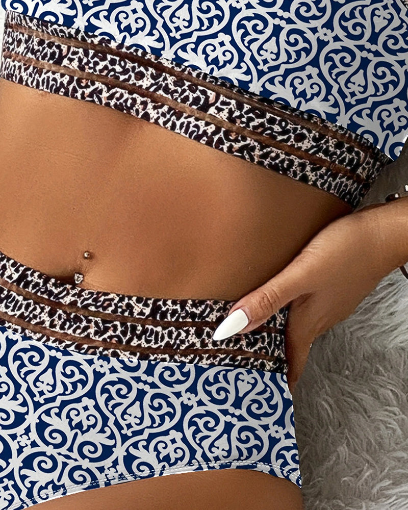 Maillot de bain deux pièces décontracté bandeau imprimé contrasté