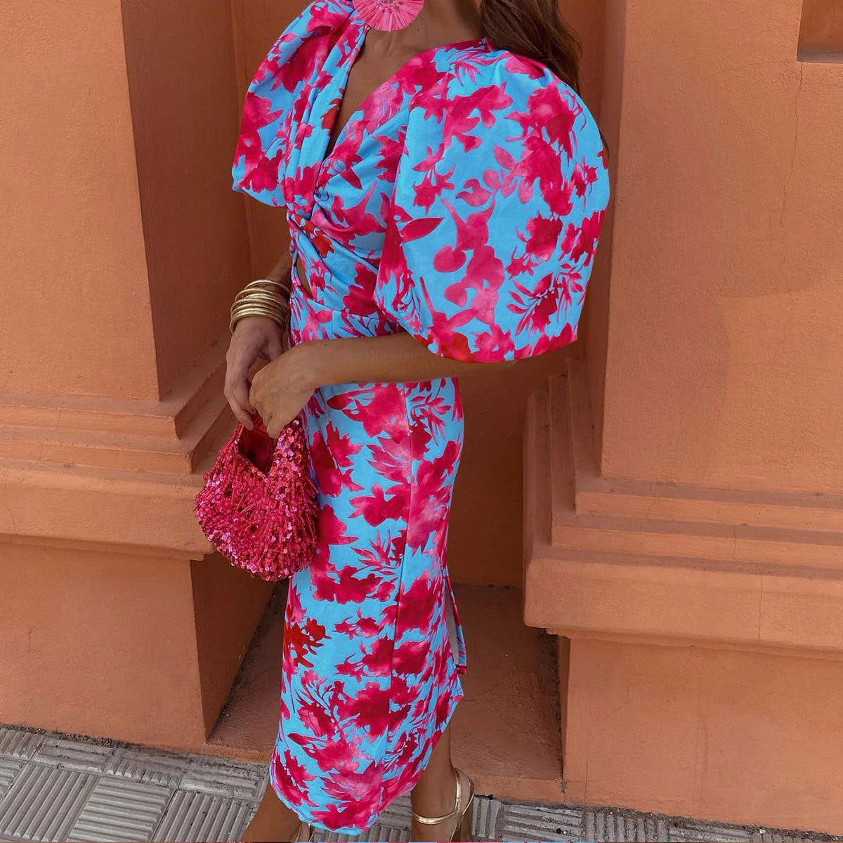 Simona™ | Robe Printanière à Manches Bouffantes