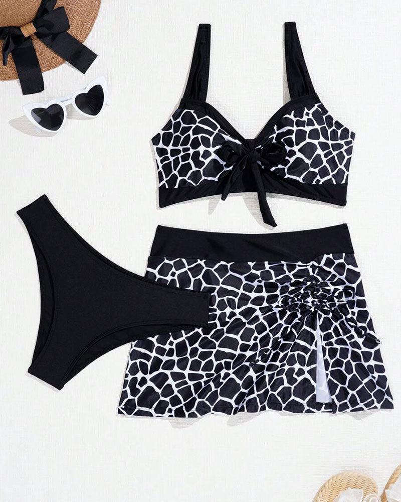 Ensemble de Bikini en Trois Parties avec Impression de Léopard, Cordon de Serrrage pour la Plage
