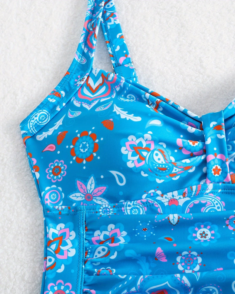Maillot De Bain Décolleté Plissé Fleuri Une-Pièce