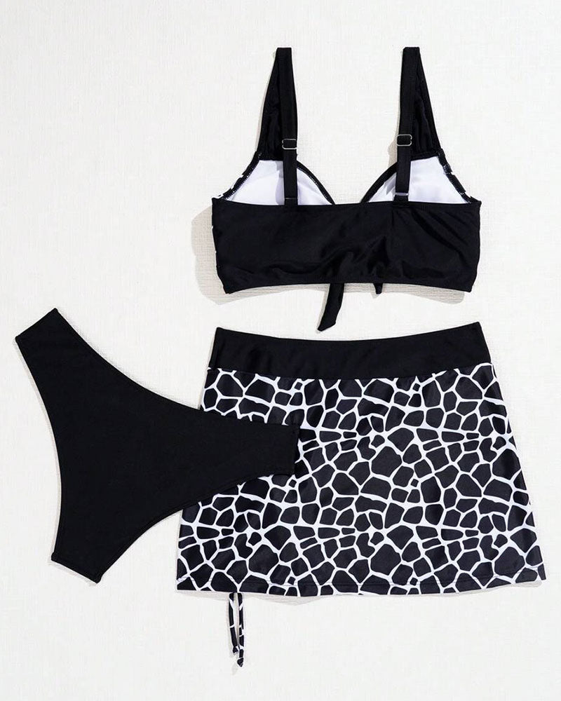 Ensemble de Bikini en Trois Parties avec Impression de Léopard, Cordon de Serrrage pour la Plage