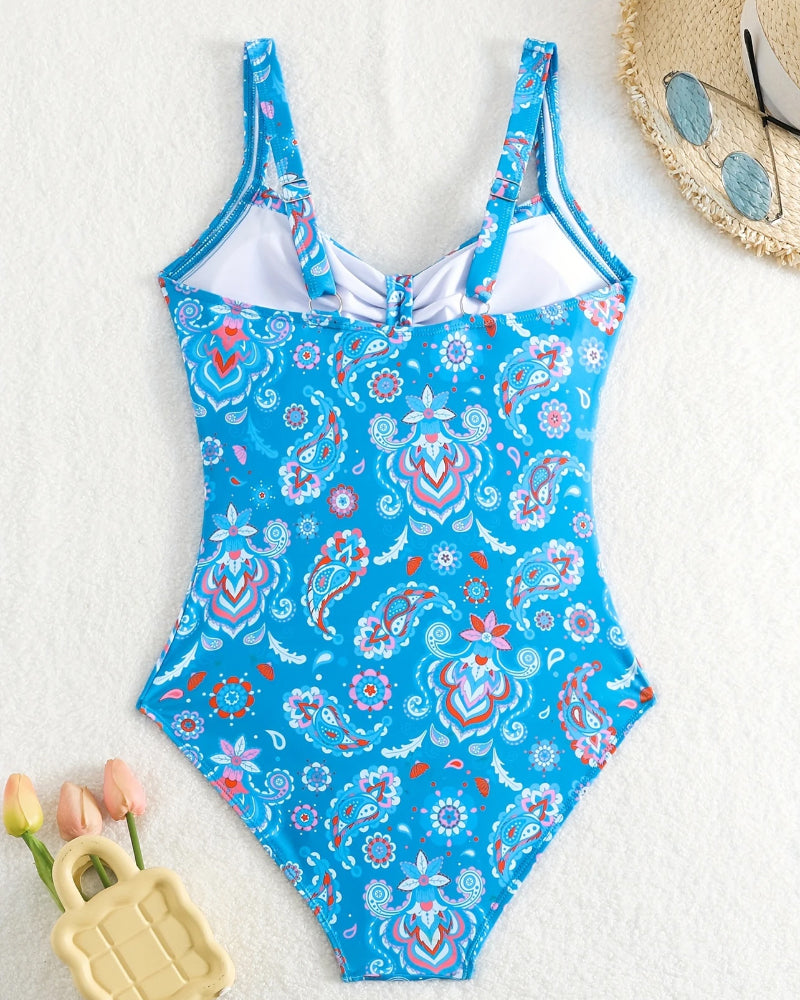 Maillot De Bain Décolleté Plissé Fleuri Une-Pièce