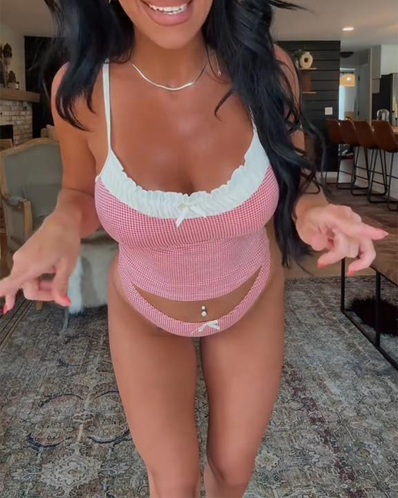 Bikini Sexy Bretelles Carreaux Couleur Contrastée