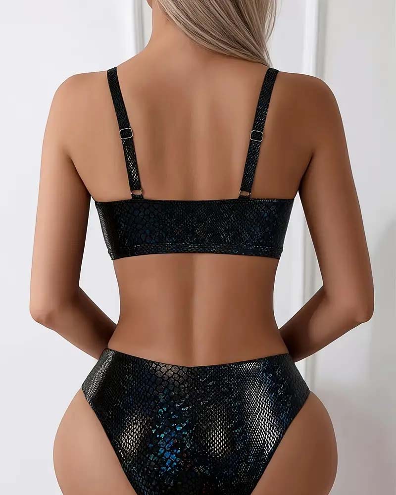 Bikini Imprimé Serpent Cordon Poitrine Taille Haute Triangle