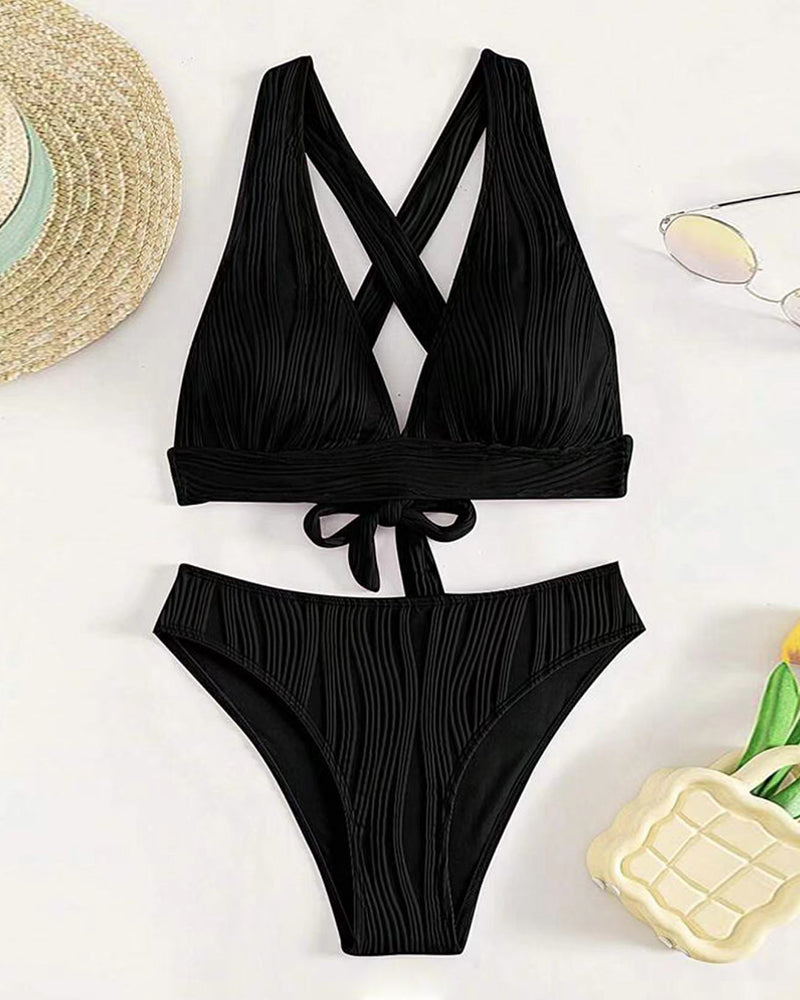 Bikini sexy en V profond de couleur unie