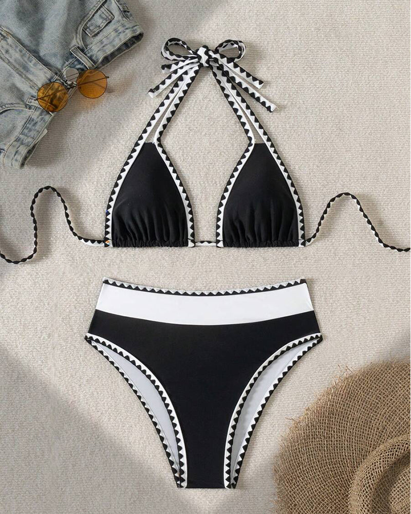 Bikini Sexy Couleur Contrastée Fendu Triangle