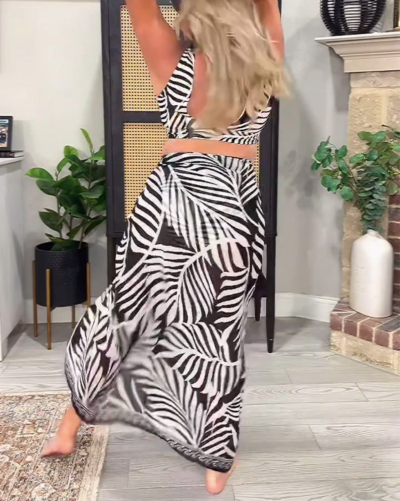 Maillot de bain Deep V Imprimé Zébré Deux-pièces
