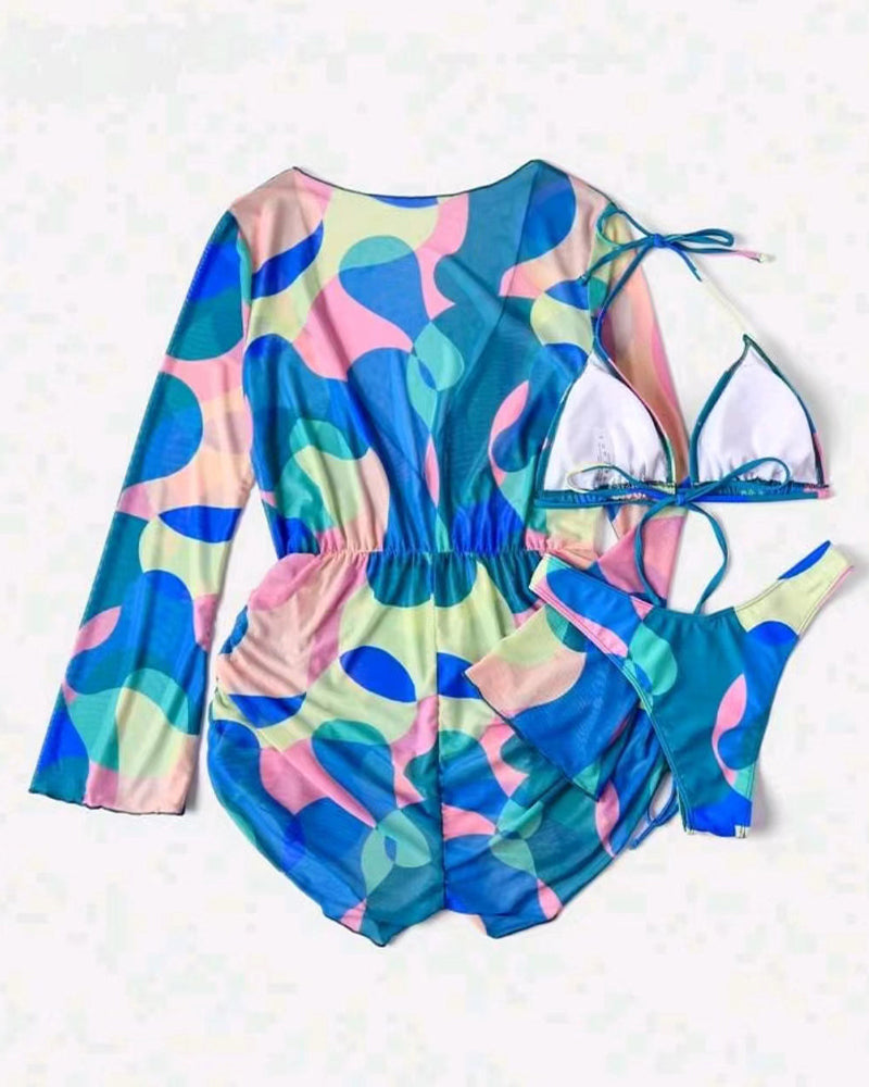 Maillot De Bain Cache-Impression Bikini Trois-Pièces