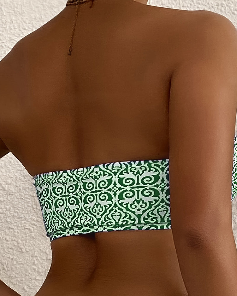 Bikini Bandeau Imprimé Fleuri Deux Pièces