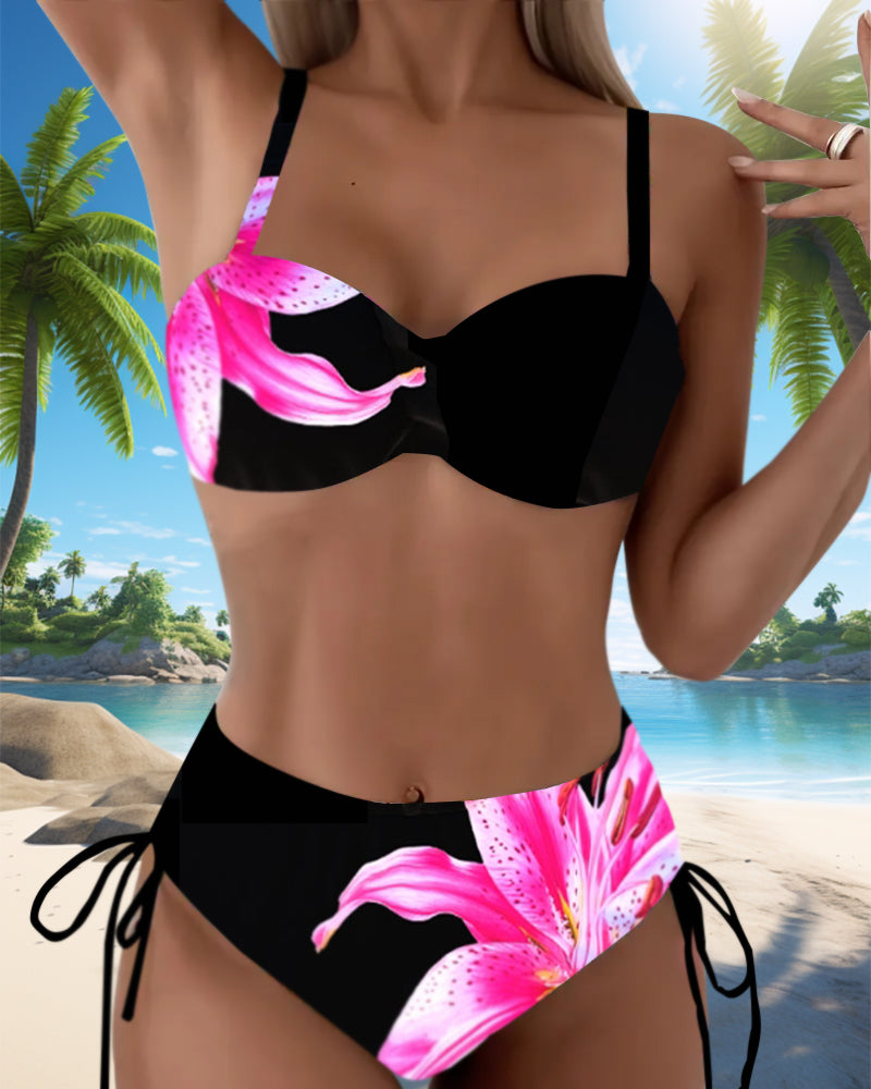 Bikini Triangle Cordon Imprimé Fleuri