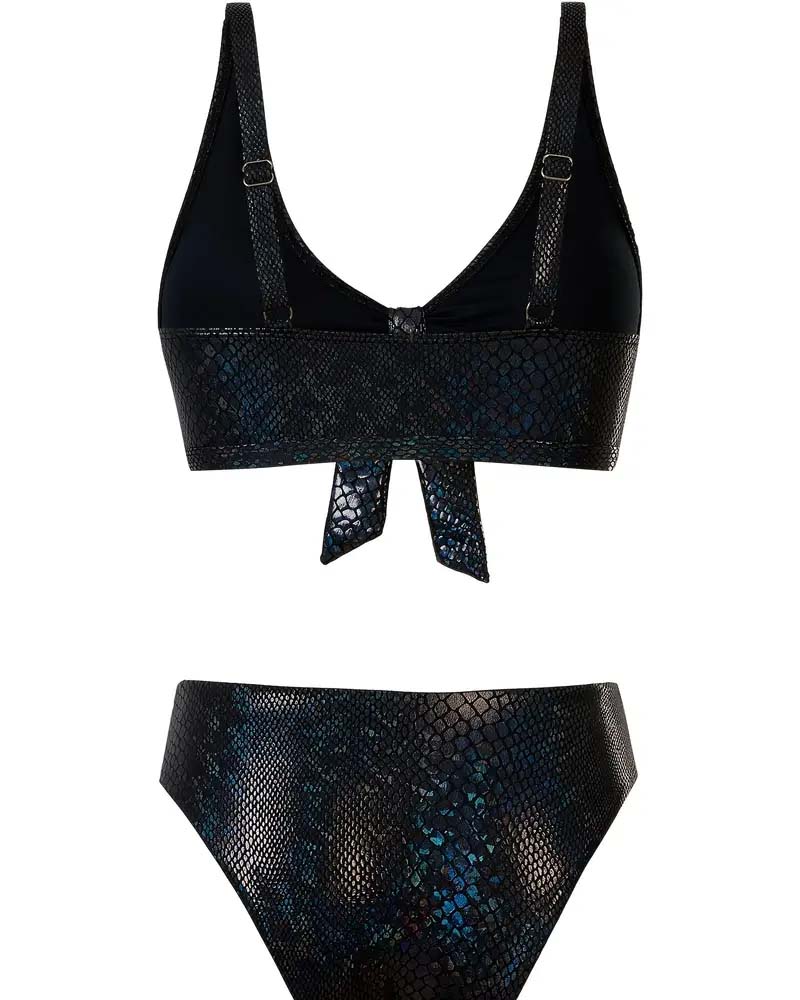 Bikini Imprimé Serpent Cordon Poitrine Taille Haute Triangle
