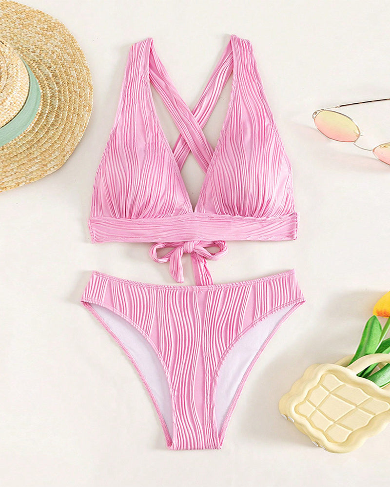 Bikini sexy en V profond de couleur unie