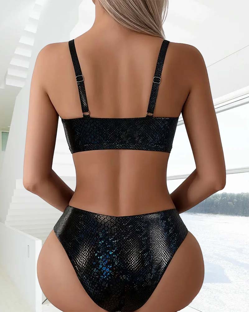Bikini Imprimé Serpent Cordon Poitrine Taille Haute Triangle