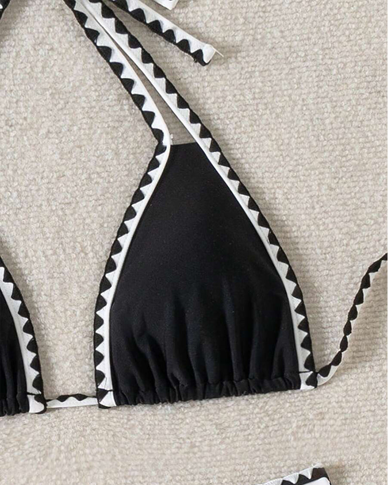 Bikini Sexy Couleur Contrastée Fendu Triangle