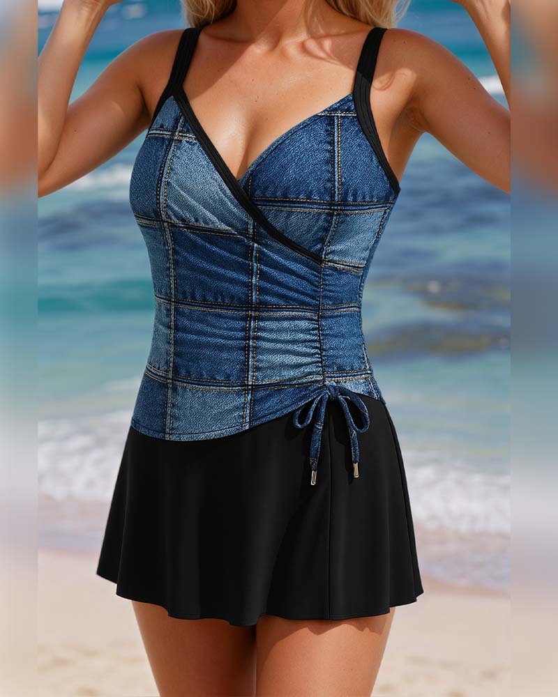 Maillot De Bain Ajusté Style Jupe Avec Bretelles
