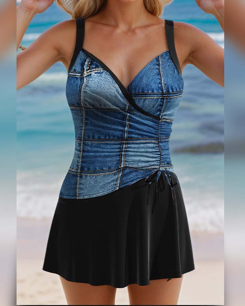 Maillot De Bain Ajusté Style Jupe Avec Bretelles