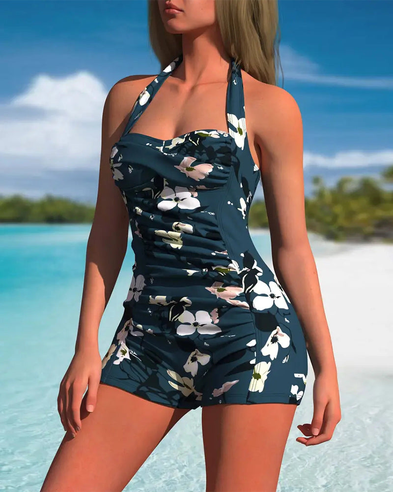 Maillot De Bain À Dos Nu Une Pièce Plissé Boxer