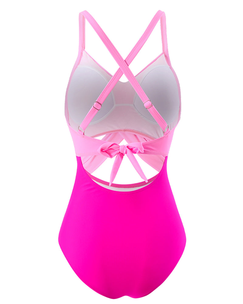 Maillot de bain bloc de couleur à bretelles croisées