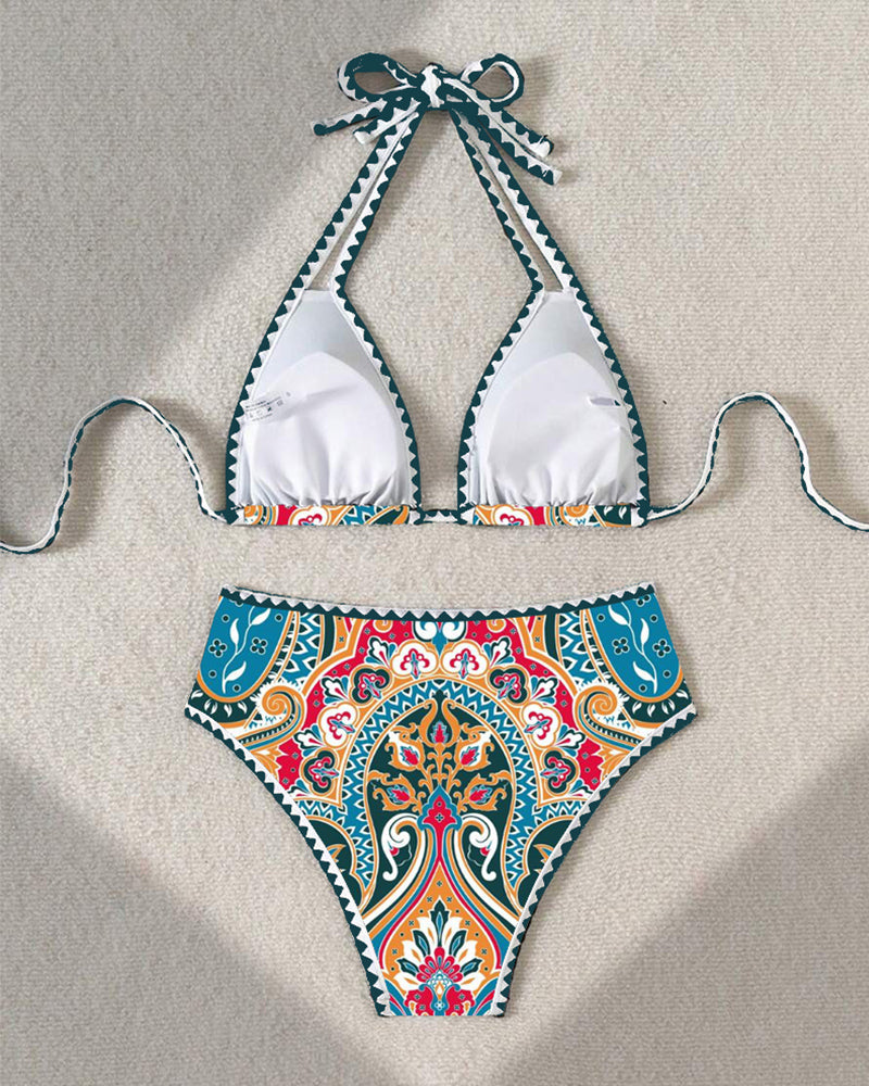 Haut de Maillot Sexy Style Soutien-gorge Imprimé Triangle
