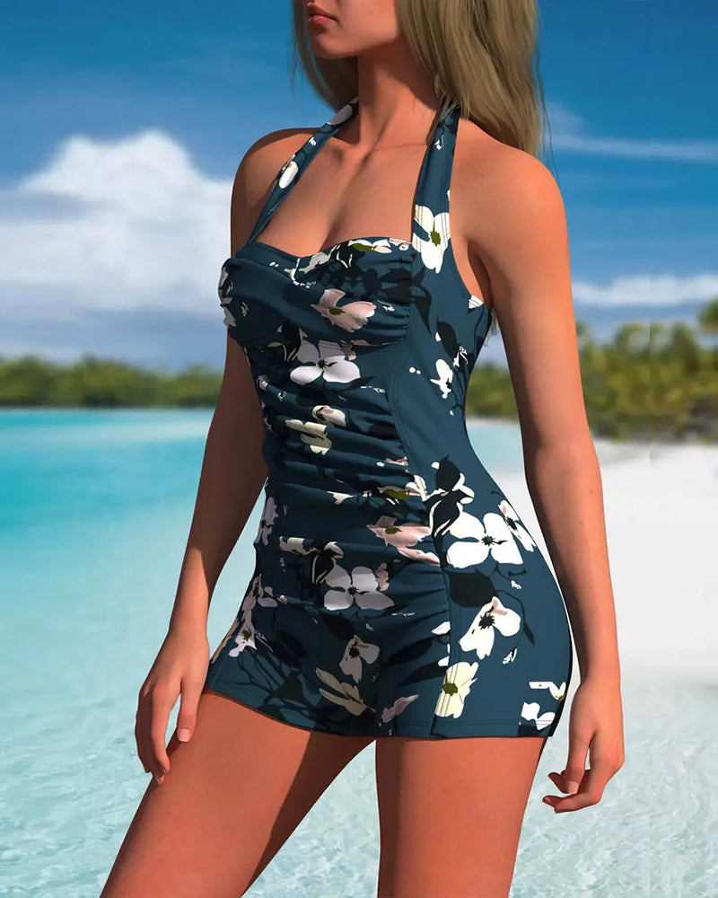 Maillot De Bain À Dos Nu Une Pièce Plissé Boxer