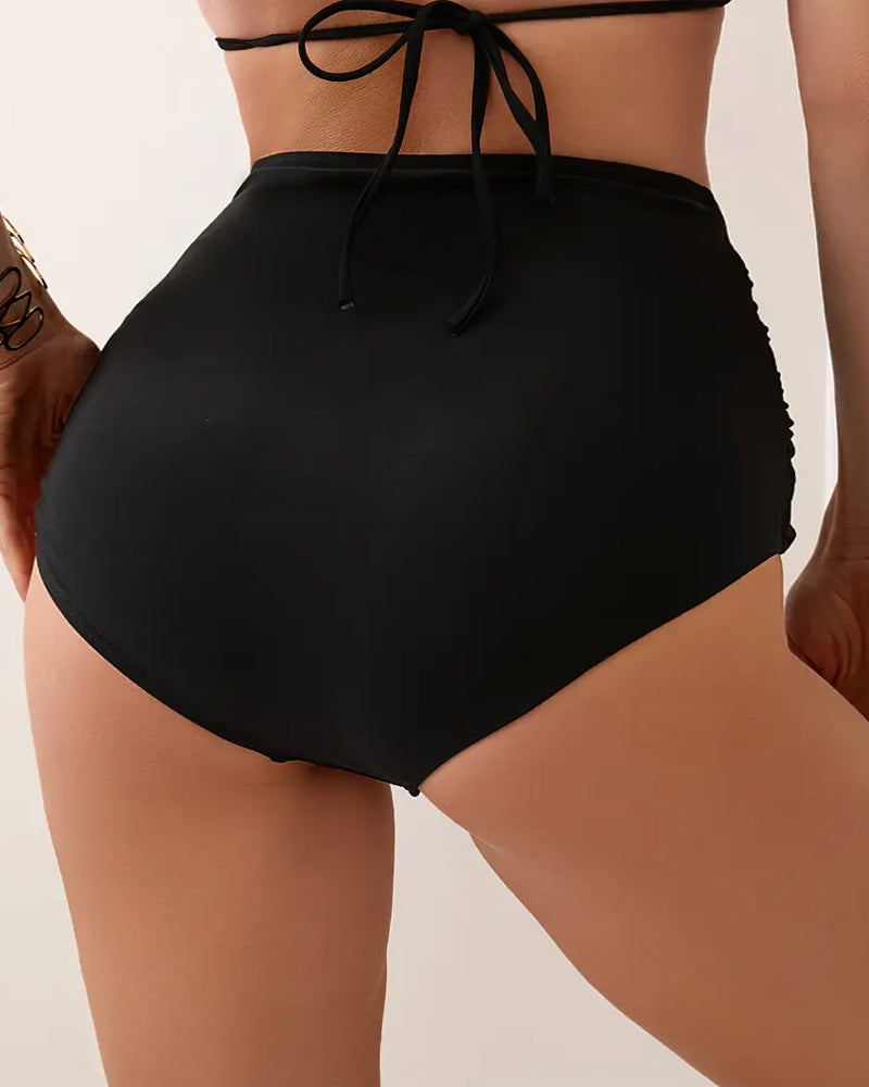 Bas De Maillot Plissé Uni Taille Haute