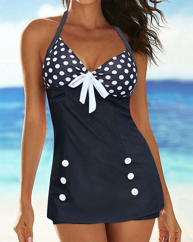 Maillot De Bain À Col Halter À Pois Amincissant