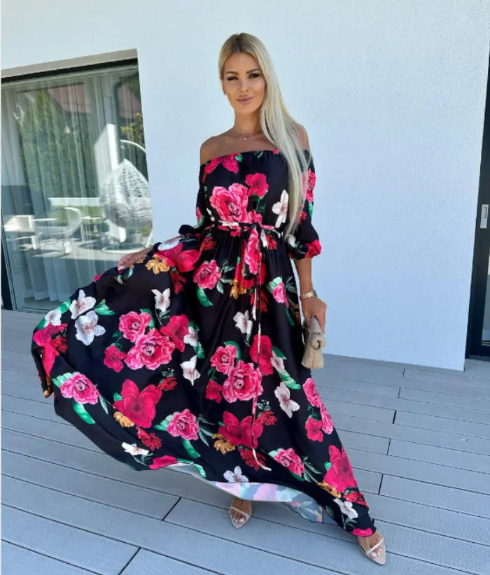 Ligne™ | Robe tendance col bateau imprimée