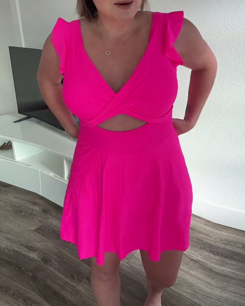 Maillot De Bain À Manches Volantes De Couleur Unie