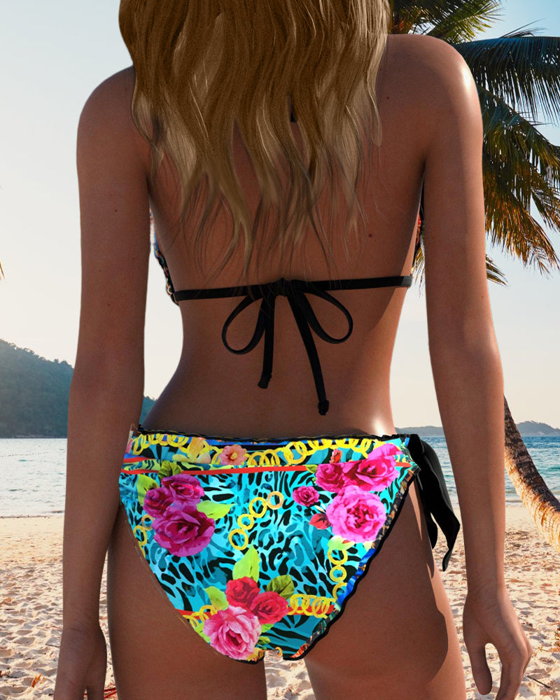 Bikini Sexy Dos Nu Imprimé Lacets