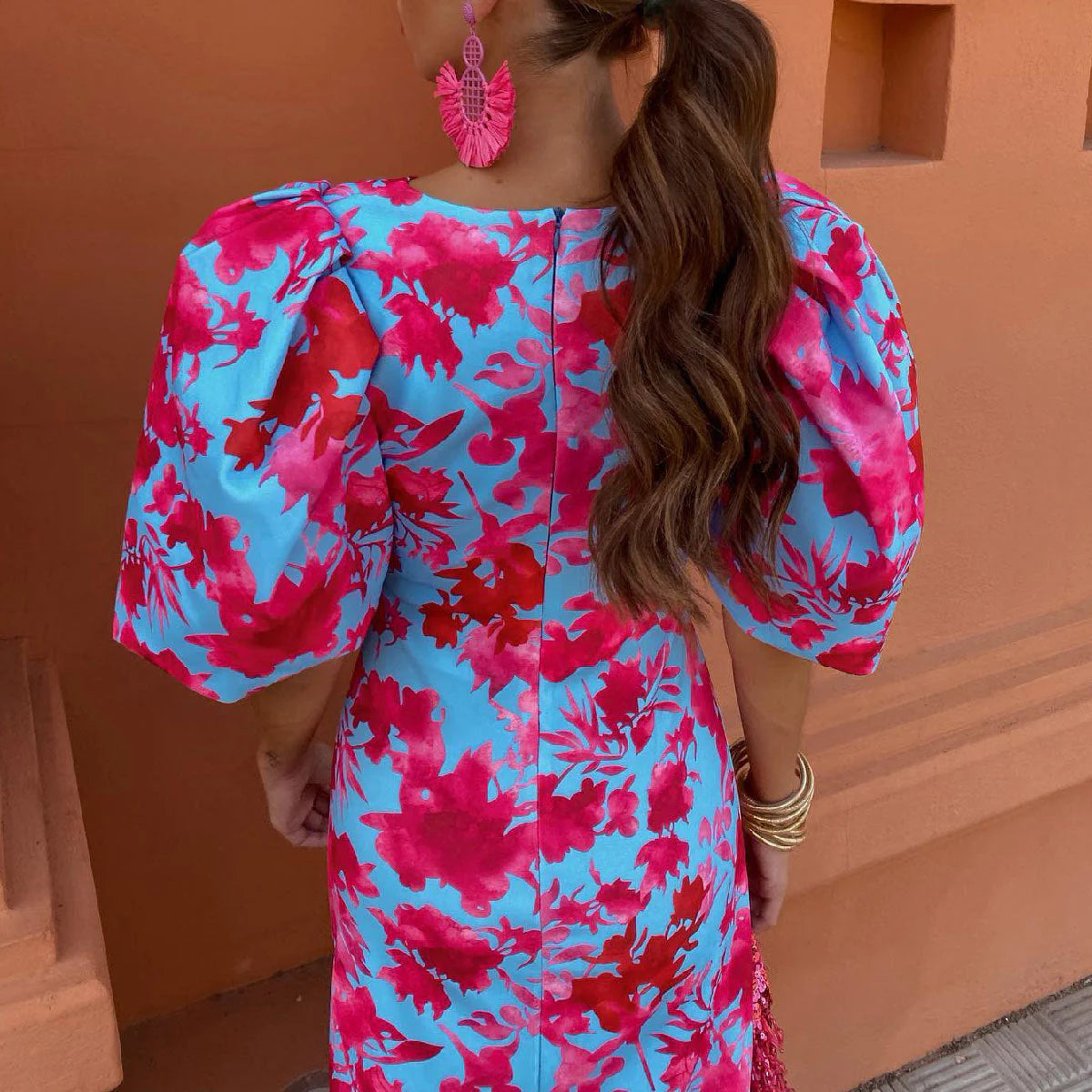 Simona™ | Robe Printanière à Manches Bouffantes