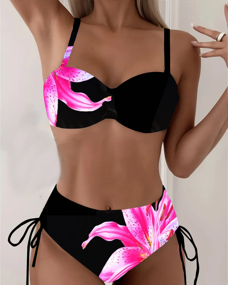 Bikini Triangle Cordon Imprimé Fleuri