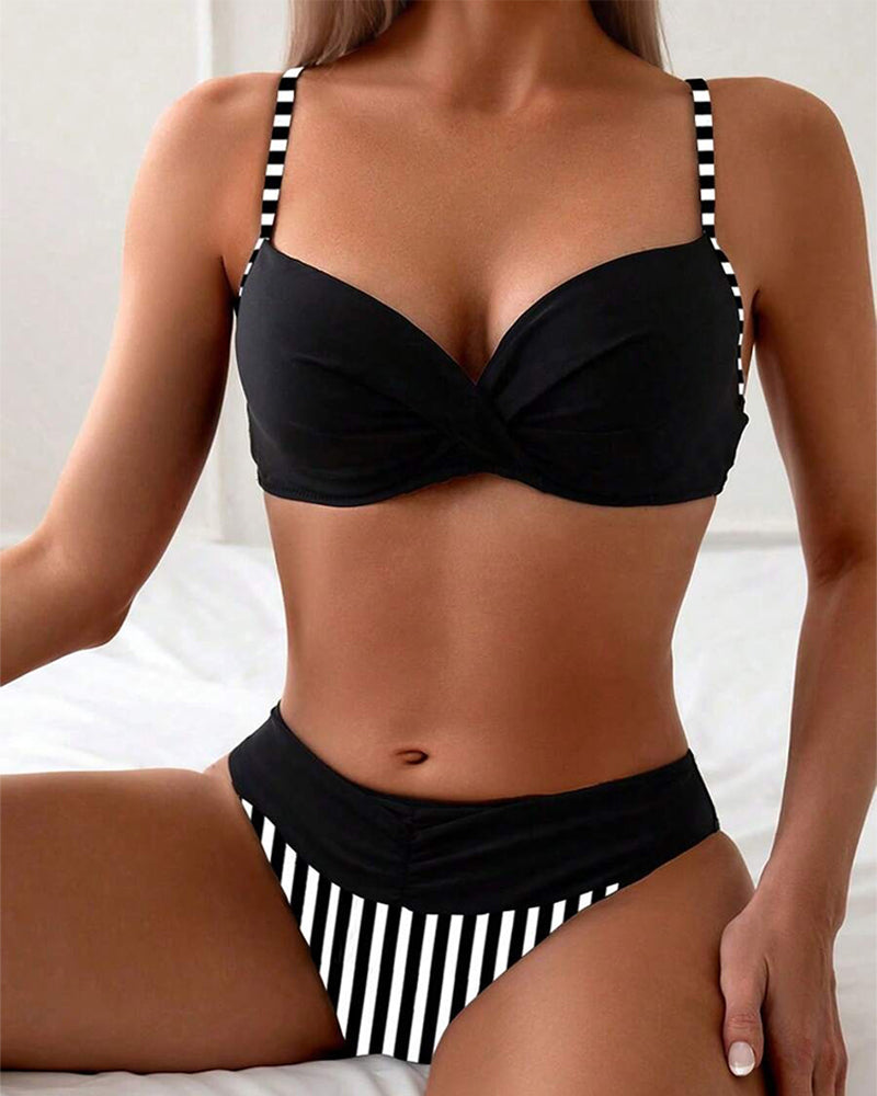 Bikini Sexy Rayé Contraste Triangle