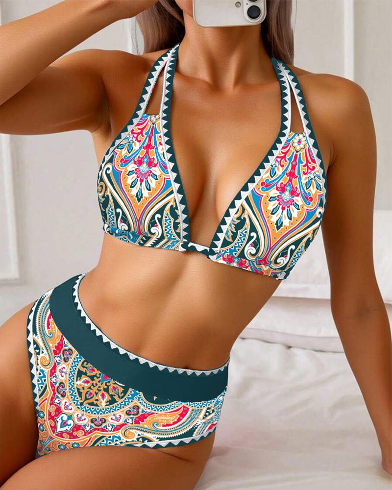 Haut de Maillot Sexy Style Soutien-gorge Imprimé Triangle