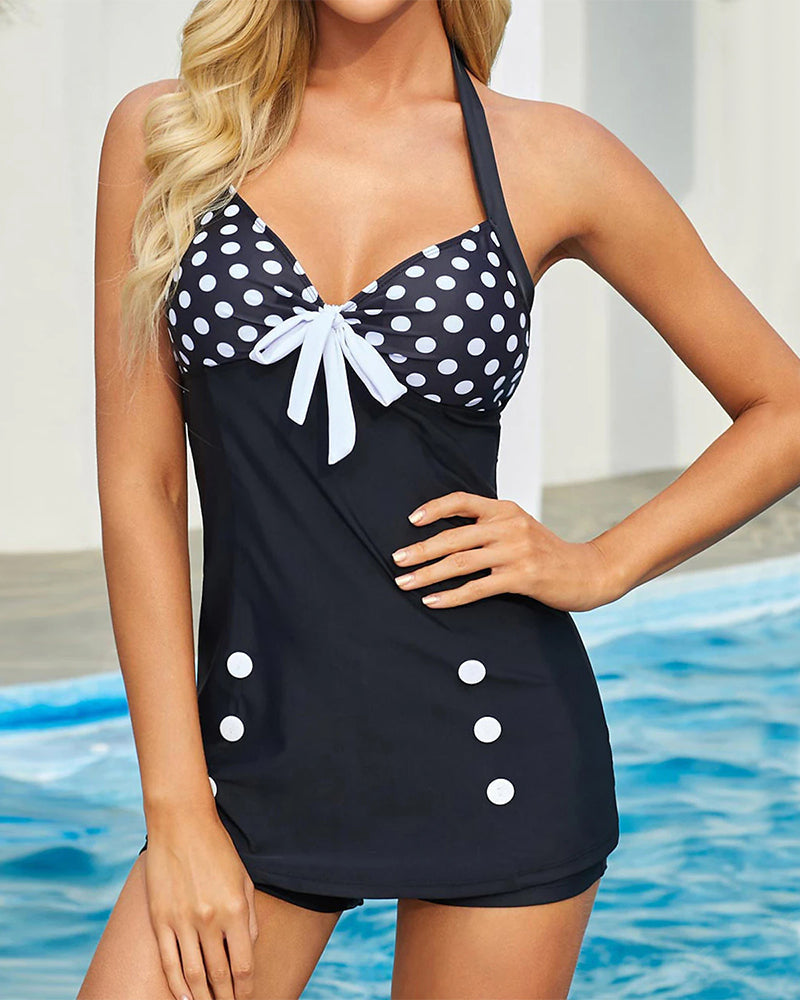 Maillot De Bain À Col Halter À Pois Amincissant