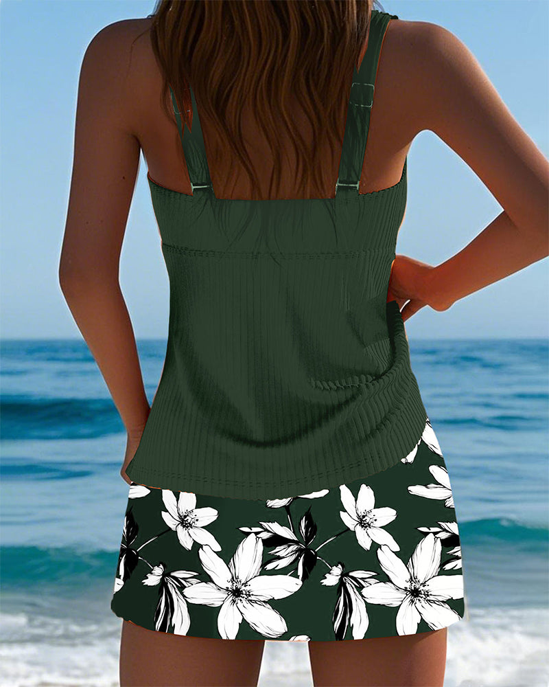 Maillot de Bain Débardeur Imprimé Rayé Boxer